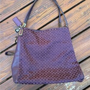 Coach Hobo Purple Signature Madison Phoebe Tote C pattern Canvas Leather Bolsa